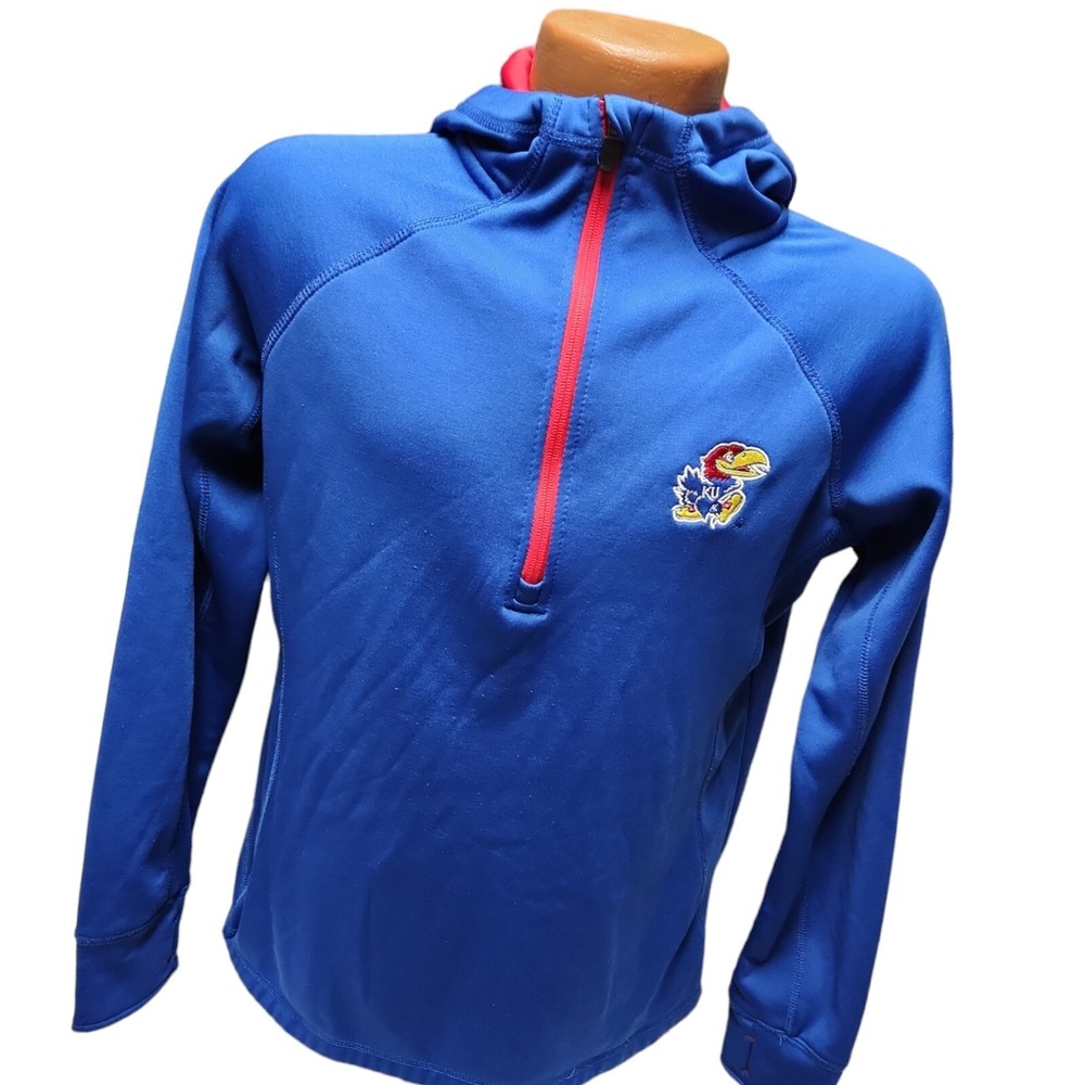 Colosseum Kansas Jayhawks Hoodie‎ Womens Large Blue Thumbholes EUC